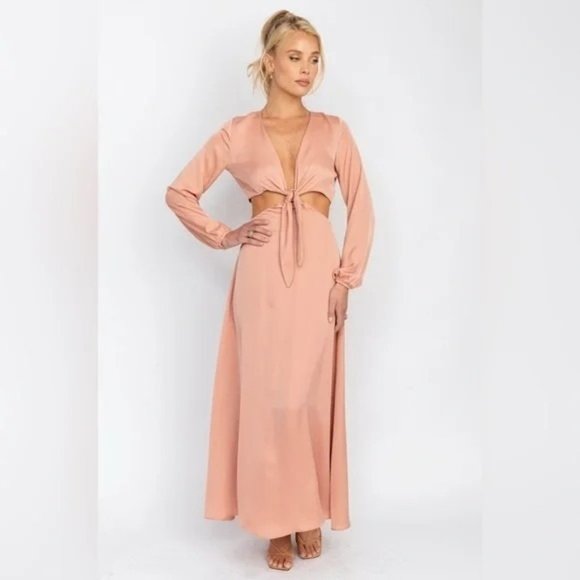 NWT RESA Noelle Sedona Blush Pink Satin Maxi Dress Women's X-Small XS - Picture 1 of 6